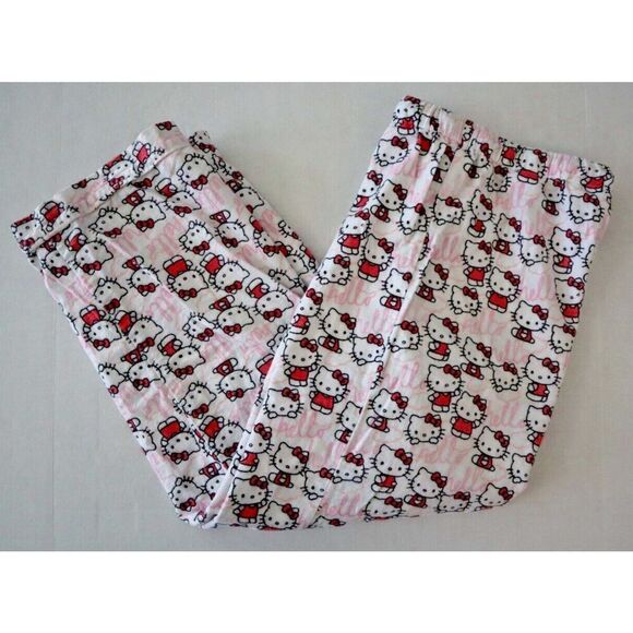 Pottery Barn Teen Sz L White Hello Kitty Organic Cotton Flannel Pajama Set - Picture 13 of 14